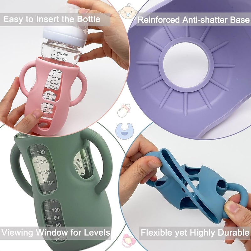 Kingwi 3 Pack Silicone Sleeves for Avent Natural Glass Baby Bottles, Anti Breakage Baby Bottle Holder, Compatible with Philips Avent Glass Natural Baby Bottle (Cute Pink+Light Purple+Beige, 8 OZ) - Image 5